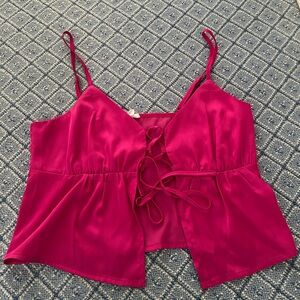 Garage Fuchsia Satin Lace-Up Cami